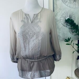 Chico's gray silk metallic decoration blouse size M  (Chico's size 1 )